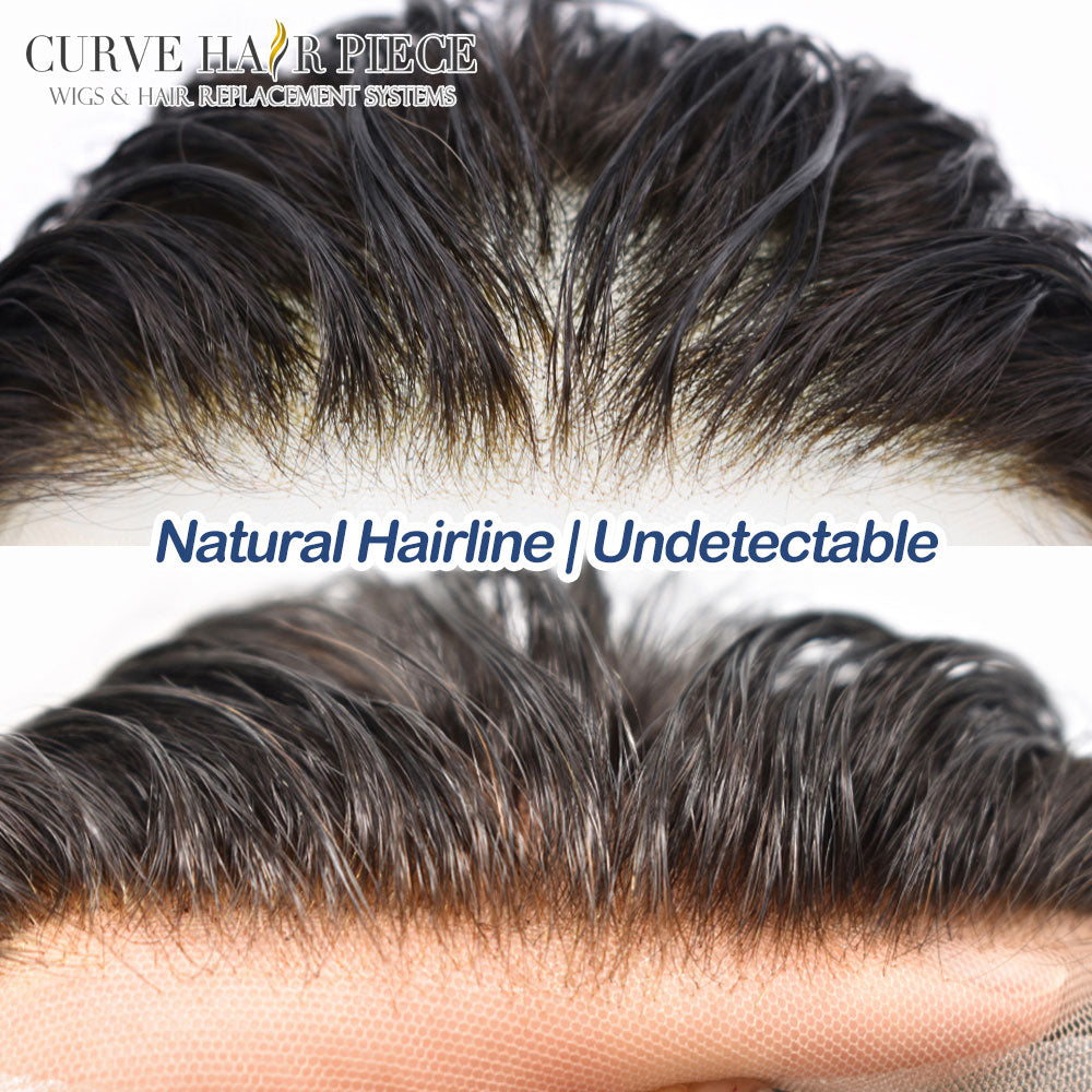 US Stock Fine Mono Toupee for Men French Lace Front Poly Skin Hair Replacement System Natural Hairline