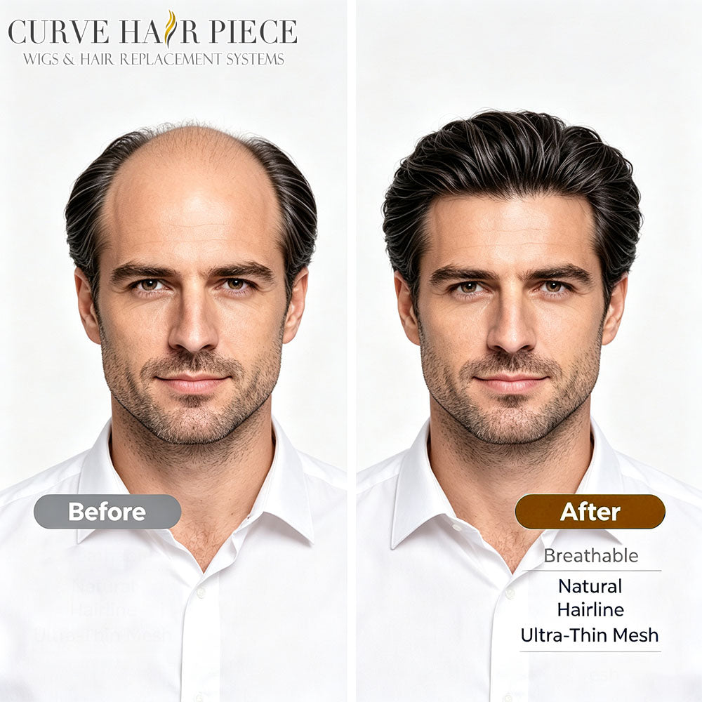 Mens Toupee Soft French Lace Front Hair Replacement System Bleached Konts Mens Hair System Lace Front Natural Hairline Wigs for Men BX2