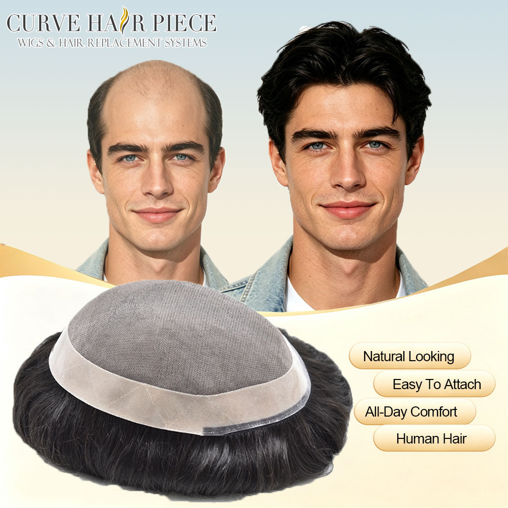 US Stock Monofilament Top Hair System for Men PU Around with Folded Lace Front Natural Hairline Toupee