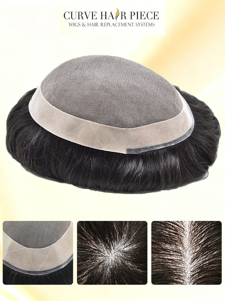 US Stock Monofilament Top Hair System for Men PU Around with Folded Lace Front Natural Hairline Toupee