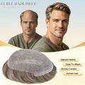 US Stock 0.08mm Thickness Full Thin Skin PU Human Hair System for Men V-Looped Knots Natural Hairline Toupee Mens Hairpieces