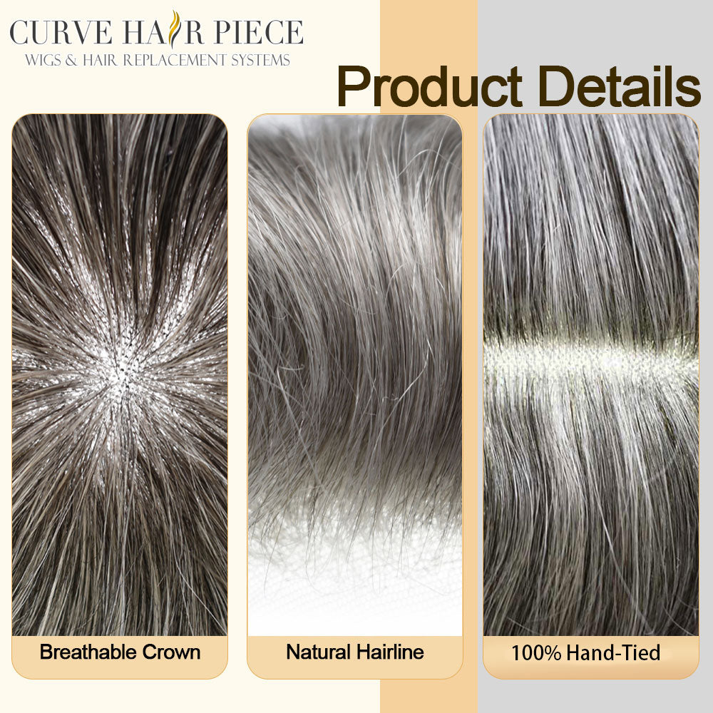 US Stock Men’s Human Hair Toupee Durable Fine Silk Monofilament Breathable Hair Replacement System For Daily & Salon Fast Domestic Shipping From USA Warehouse
