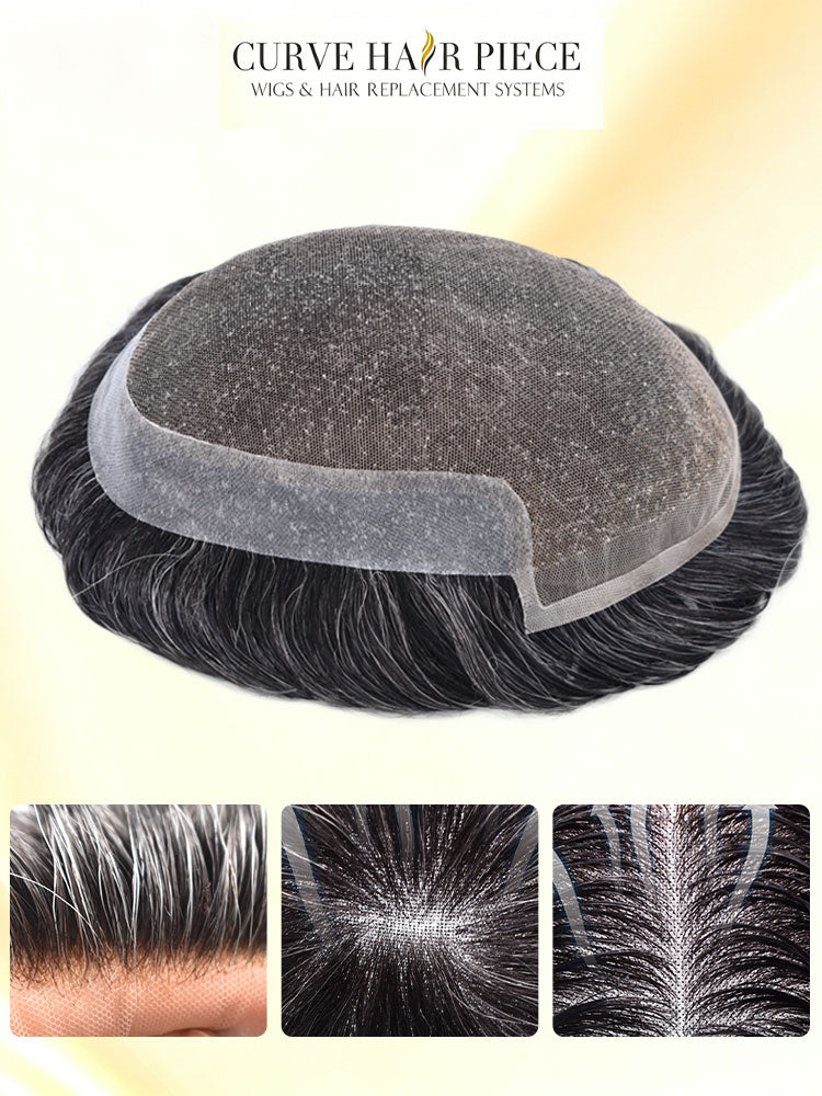 Mens Toupee Soft French Lace Front Hair Replacement System Bleached Konts Mens Hair System Lace Front Natural Hairline Wigs for Men BX2