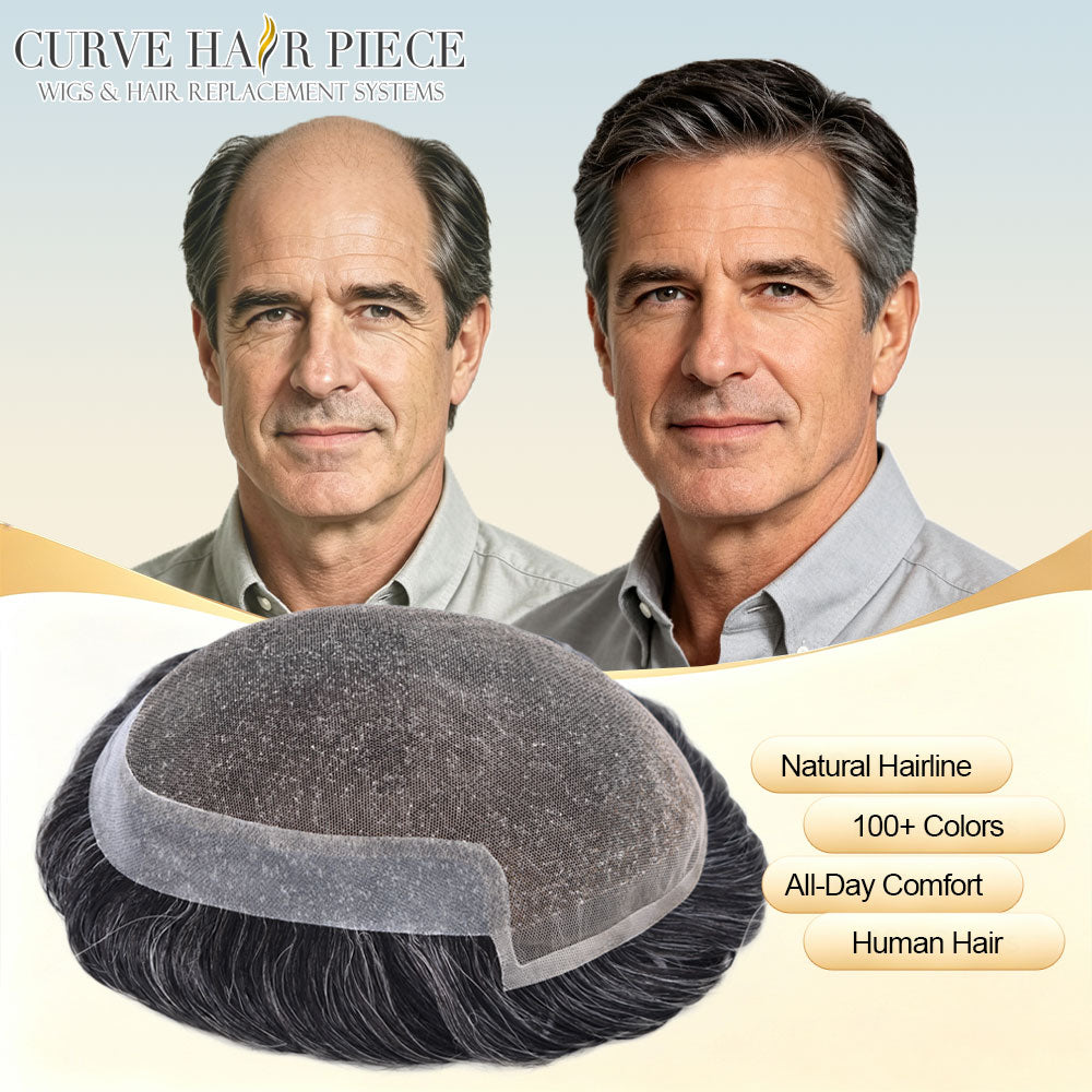 Mens Toupee Soft French Lace Front Hair Replacement System Bleached Konts Mens Hair System Lace Front Natural Hairline Wigs for Men BX2