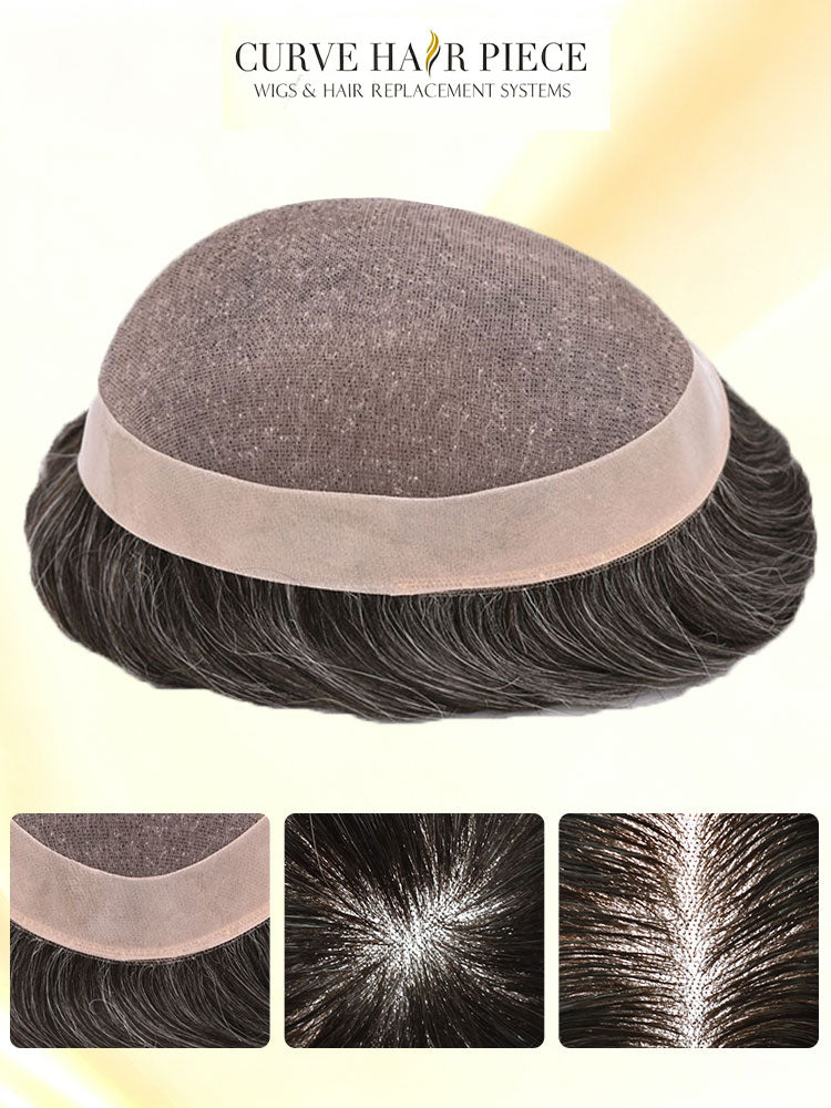 Toupee for Men Durable Fine Mono Mens Hair Replacement System Soft Human Hair Piece Poly Coated Around Hand Tied Mens Toupee Natural Looking Wigs
