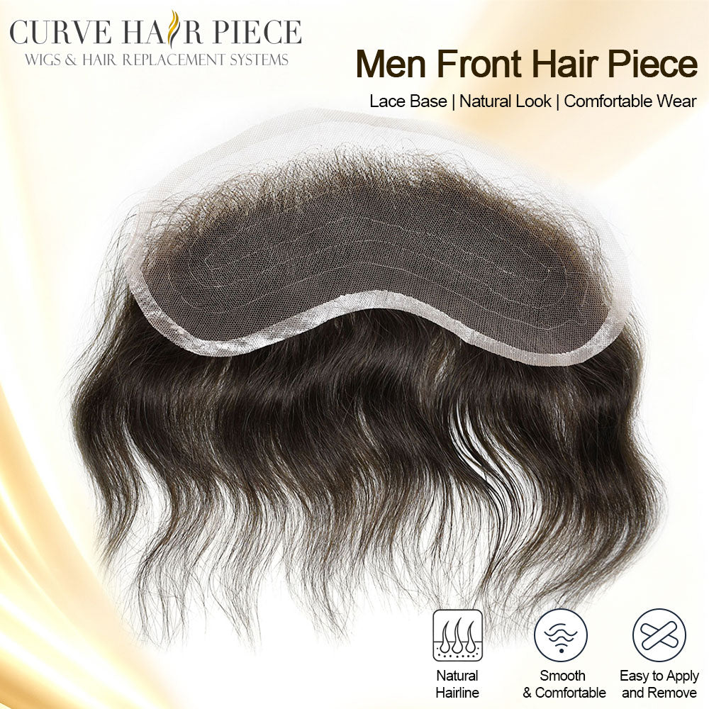 Swiss Lace Mens Topper V-Shape Frontal 18CM x 4CM Indian Remy Human Hair For Receding Hairline Front Hair Loss Stock Replacement System