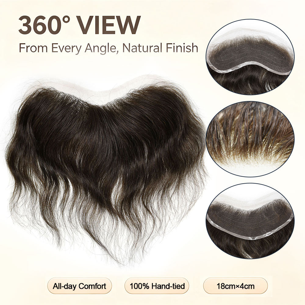Swiss Lace Mens Topper V-Shape Frontal 18CM x 4CM Indian Remy Human Hair For Receding Hairline Front Hair Loss Stock Replacement System