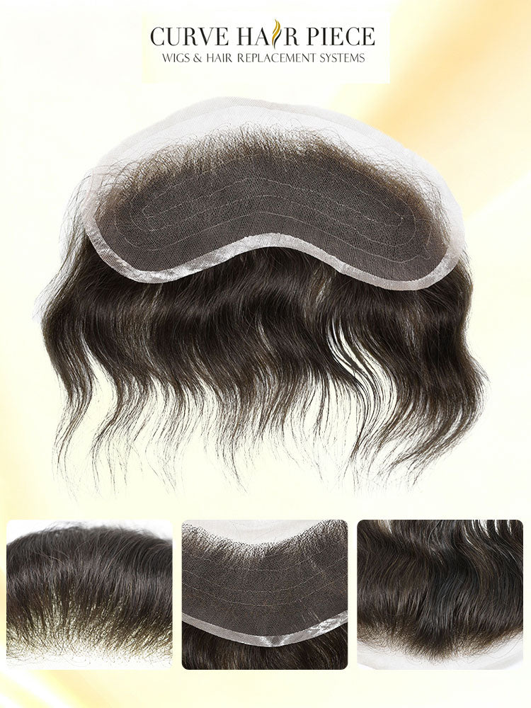 Swiss Lace Mens Topper V-Shape Frontal 18CM x 4CM Indian Remy Human Hair For Receding Hairline Front Hair Loss Stock Replacement System