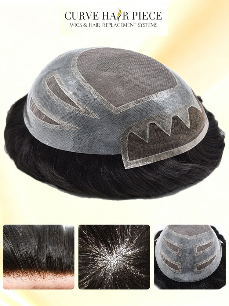 US Stock Fine Mono Toupee for Men French Lace Front Poly Skin Hair Replacement System Natural Hairline