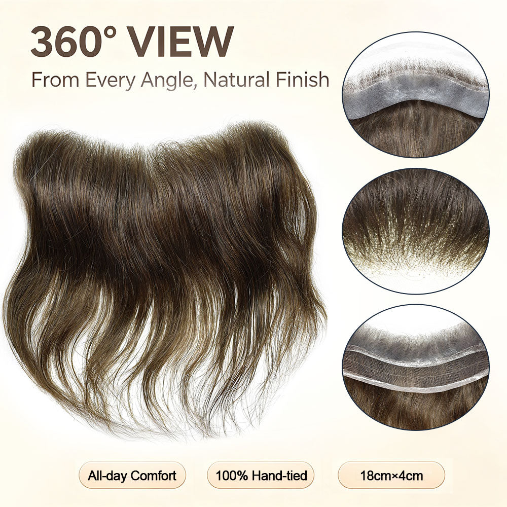 French Lace Mens Topper V- Shape Frontal Lace Front with PU Back 18CM x 4CM Indian Remy Human Hair For Receding Hairline Front Hair Loss Stock Replacement System