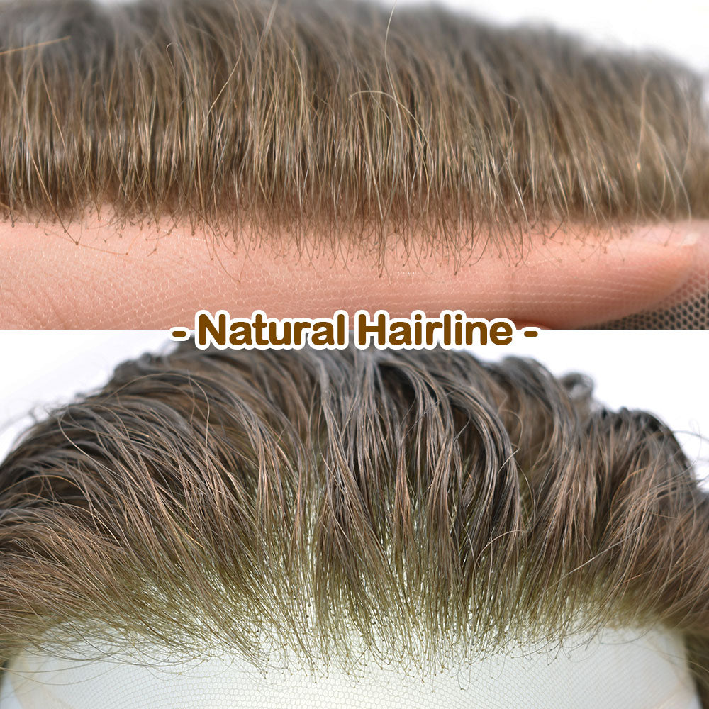 French Lace Mens Topper V- Shape Frontal Lace Front with PU Back 18CM x 4CM Indian Remy Human Hair For Receding Hairline Front Hair Loss Stock Replacement System