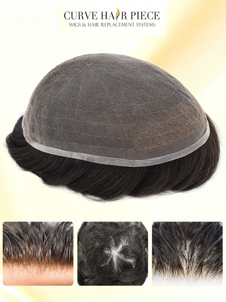 Mens Toupee Full French LACE Hairpiece Human HairReplacement System Transparent Lace Front Toupee for MenBleach Knots Wigs For Men Natural Hairline