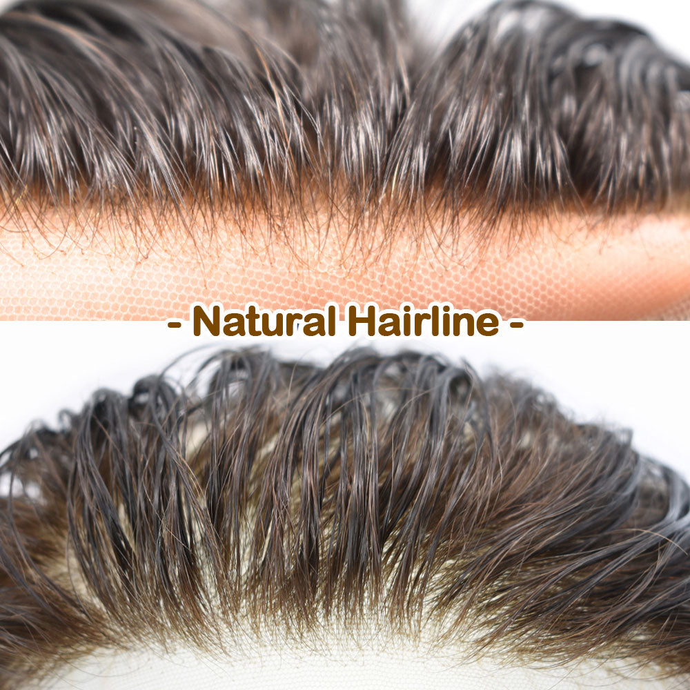 Swiss Lace Mens Topper V-Shape Frontal 18CM x 4CM Indian Remy Human Hair For Receding Hairline Front Hair Loss Stock Replacement System