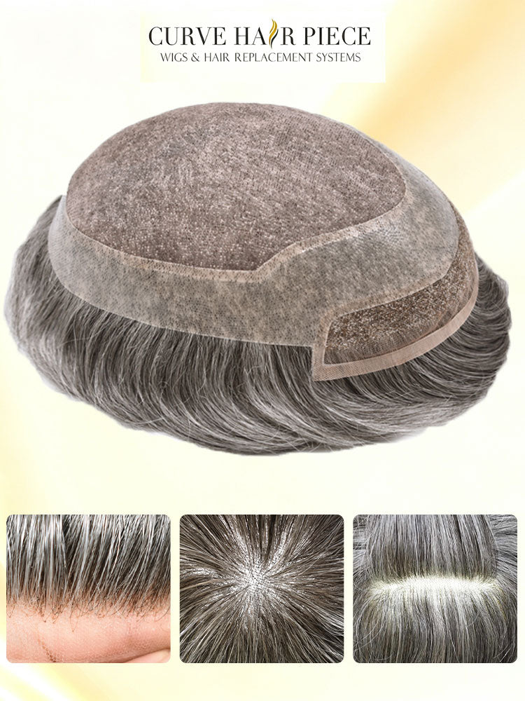 US Stock Men’s Human Hair Toupee Durable Fine Silk Monofilament Breathable Hair Replacement System For Daily & Salon Fast Domestic Shipping From USA Warehouse