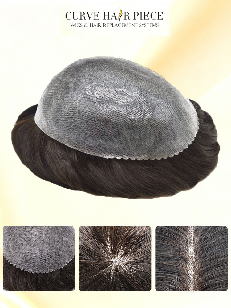 Mens Toupee Hairpiece European Human Hair Replacement Systems Soft Thin Skin Full Poly Durable Wig Units for Men