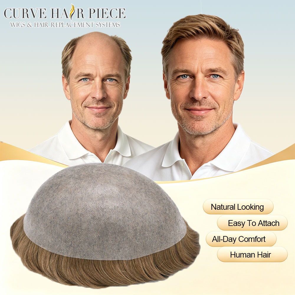Full Poly 0.10mm Mens Toupee Thin Soft Human Hair Systemfor Men All Transparent Skin Replacement Durable PUHairpiece Wig for Men