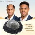 US Stock Afro Toupee for Black Men Full Injected PU Curly Hair Unit Kinky Curly Human Hair System Replacement