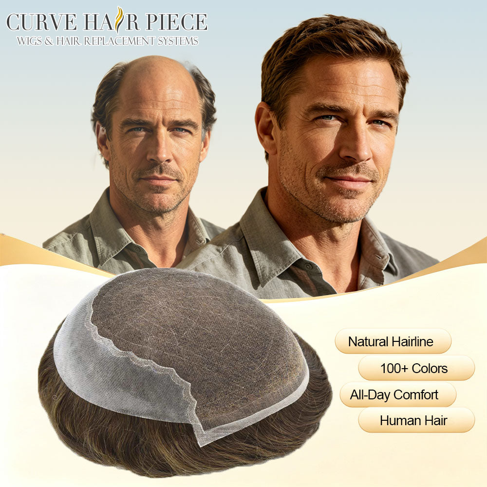 Hair Systems for Men Natural Hairline Human Hair Mens Toupee Swiss Lace Grey Wigs Bleached Knots French Lace Hairpiece