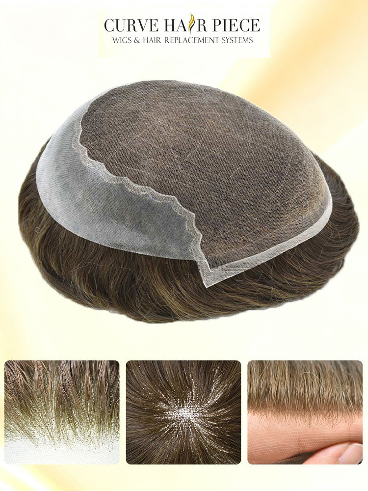 Hair Systems for Men Natural Hairline Human Hair Mens Toupee Swiss Lace Grey Wigs Bleached Knots French Lace Hairpiece