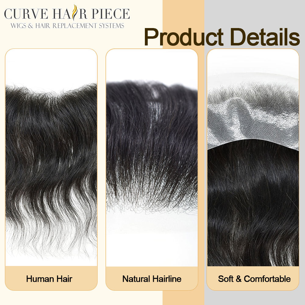 Mens Frontal Hairpiece Mens Hair Topper Forehead Hairline Skin PU Replacement System Natural Hairline Real Human Hair  US STOCK Fast Shipping