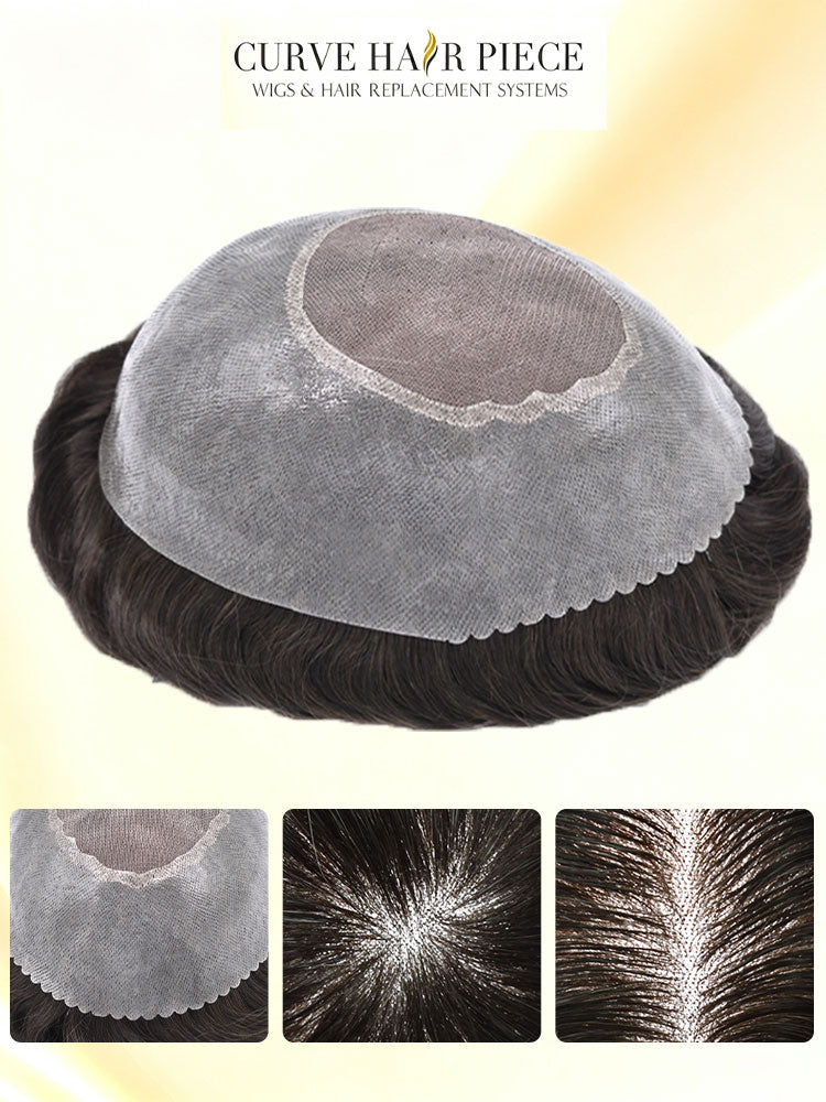 US Stock Monofilament Human Hair System For Men Clear PU Perimeter Durable Invisible Hand Tied Mens Hair Pieces For Daily Wear |Fast shipping USA