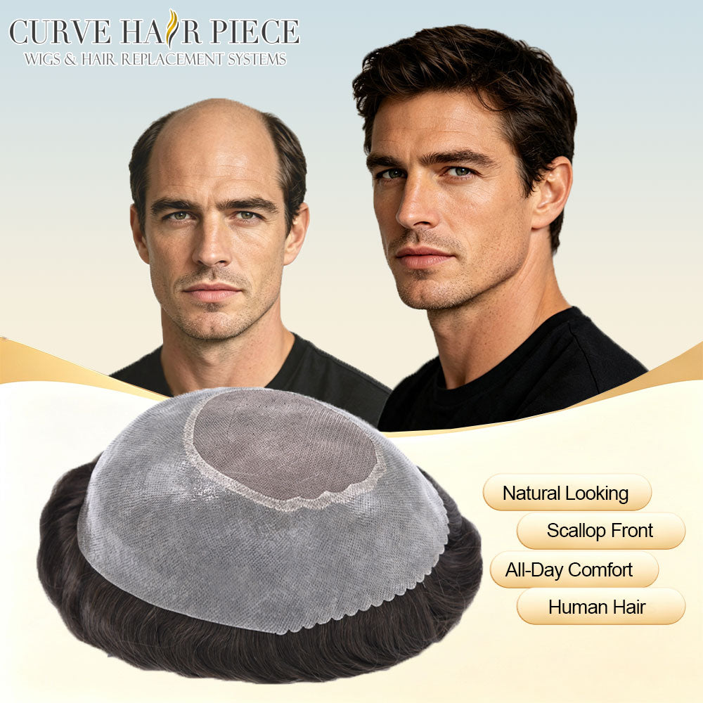 US Stock Monofilament Human Hair System For Men Clear PU Perimeter Durable Invisible Hand Tied Mens Hair Pieces For Daily Wear |Fast shipping USA