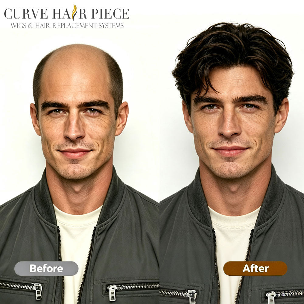 Mens Toupee Hairpiece European Human Hair Replacement Systems Soft Thin Skin Full Poly Durable Wig Units for Men